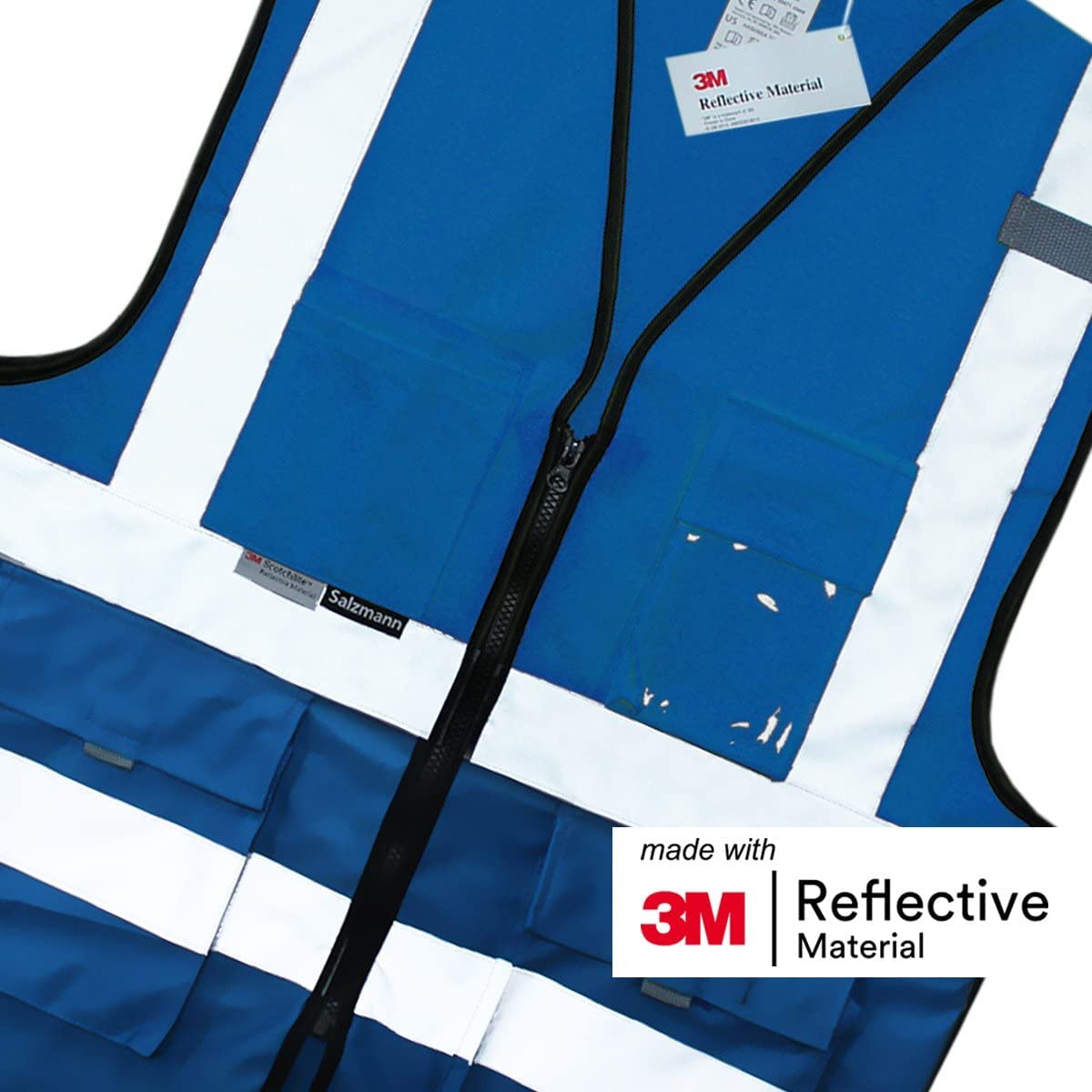 Salzmann Chaleco de Seguridad - Chaleco de Trabajo Multibolsillos - Hecho con cinta reflectante 3M
