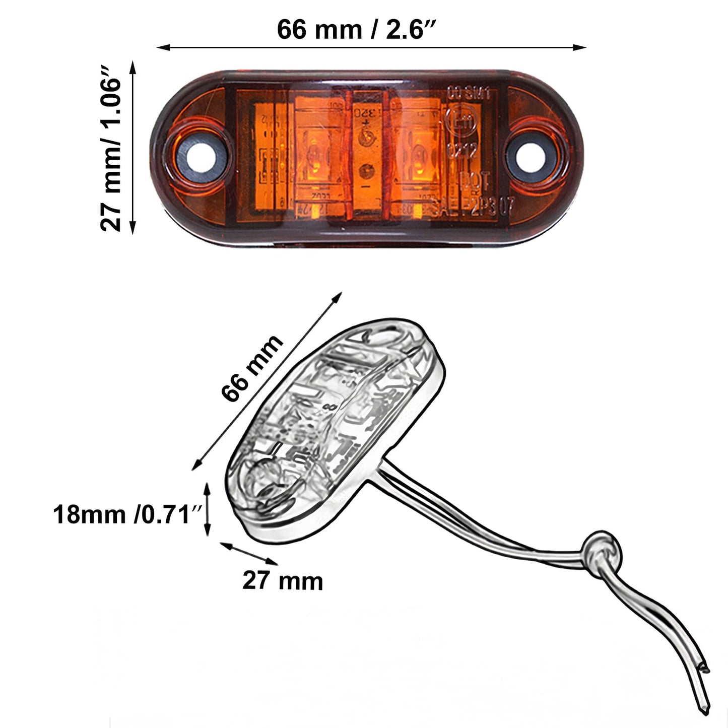 Krtopo 30X 2 Luces LED de Marcador Lateral 12 / 24V Trailer luz Lateral de Advertencia Luz Amarilla/Blanco/Rosa para Camión RV Caravan (Rosa+Amarilla+Blanco)