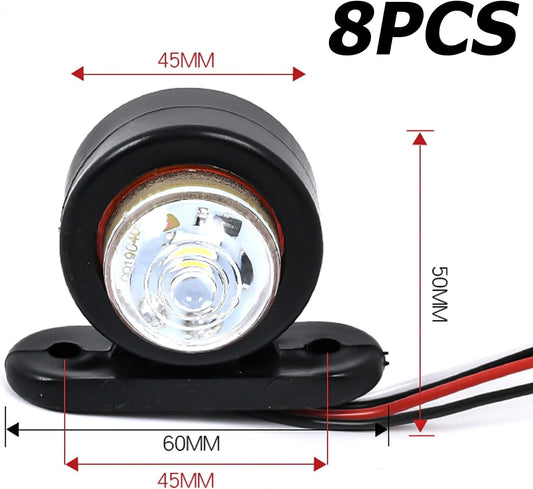 WIYETY Luces LED de gálibo de 12/24 V: 8 miniluces laterales de marcador, marcador de posición, impermeables para remolques, camiones, coches, caravanas, autocaravanas, color blanco, rojo