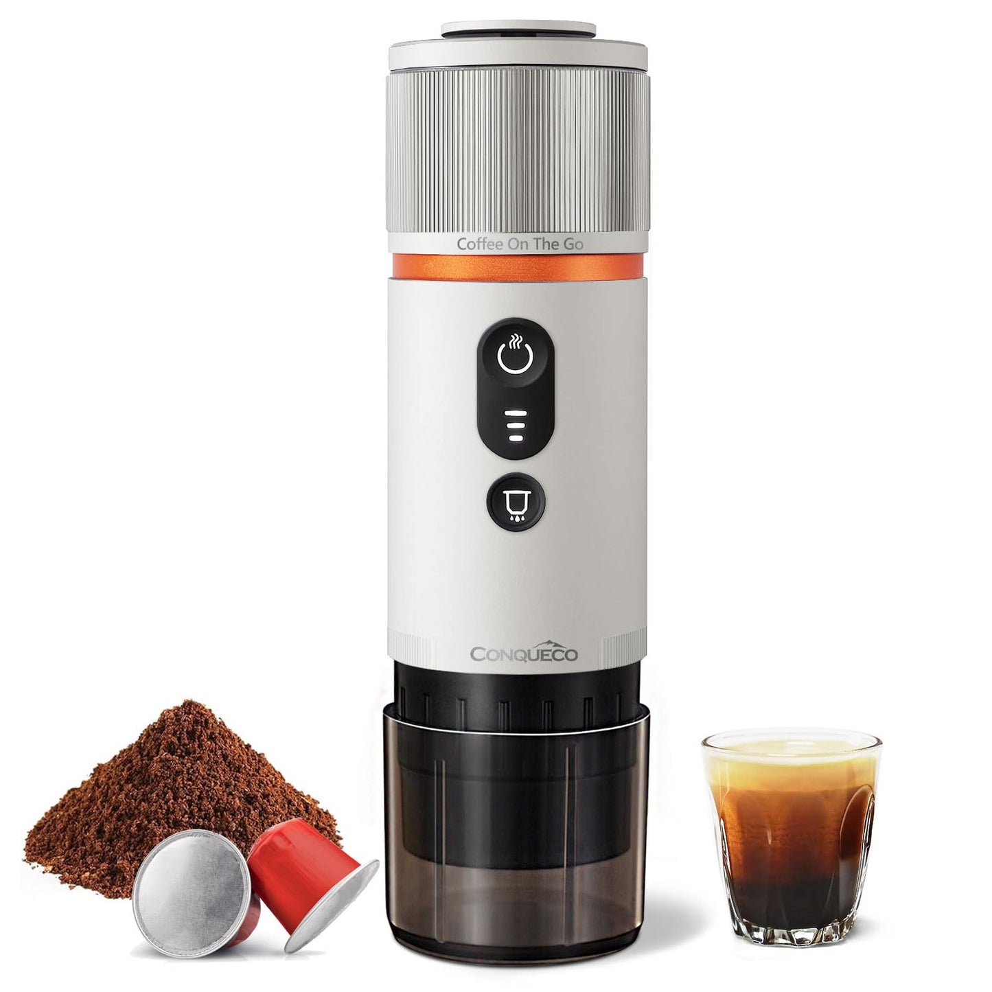 CONQUECO Cafetera Portátil con Cápsula de Espresso - 12V Máquina de Café Electrica con Batería - para Coche Camión y Viajes - Compatible con Cápsulas Originales Nespresso y Cápsula L'or