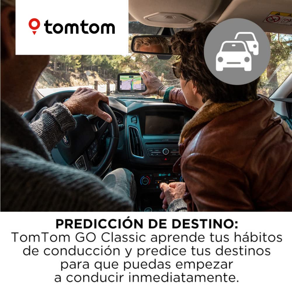 TomTom GPS para coche GO Classic, 6 pulgadas, con tráfico y prueba de radares gracias a TomTom Traffic, mapas de la UE, actualizaciones a través de WiFi, soporte reversible integrado