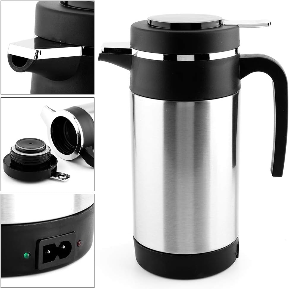 TKSE Hervidor Eléctrico, 1000ML, Hervidor Eléctrico De Acero Inoxidable Para Coche, Café, Té, Termo, Taza Calentadora De Agua, Hervidor De 12V Para Coches, Camiones, RV