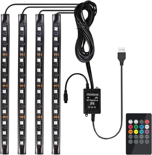 Favoto 4x12 Iluminación LED Luz de Ambiente Coche, Auto Interior Atmósfera con Puerto USB y Mando a Distancia, Color Música de Decoración de Lámpara