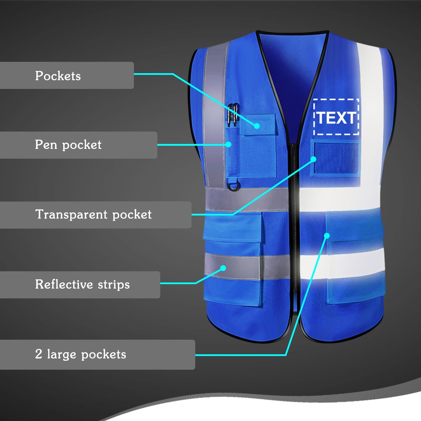 Greaxid Chaleco de seguridad para hombres de alta visibilidad reflectante ropa de trabajo con 5 bolsillos para la construcción al aire libre, S ~ 5XL