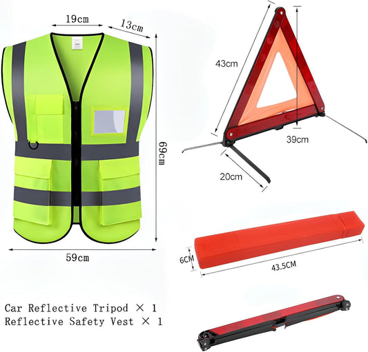 WTZWYFWJ 2 en 1 Kit Triangulos Coche Homologados y Chaleco Reflectante,Kit Emergencia Cochepara Emergencias y Averías,Plegable Triangulos Homologados y Chaleco Reflectante para Emergencias y Averías