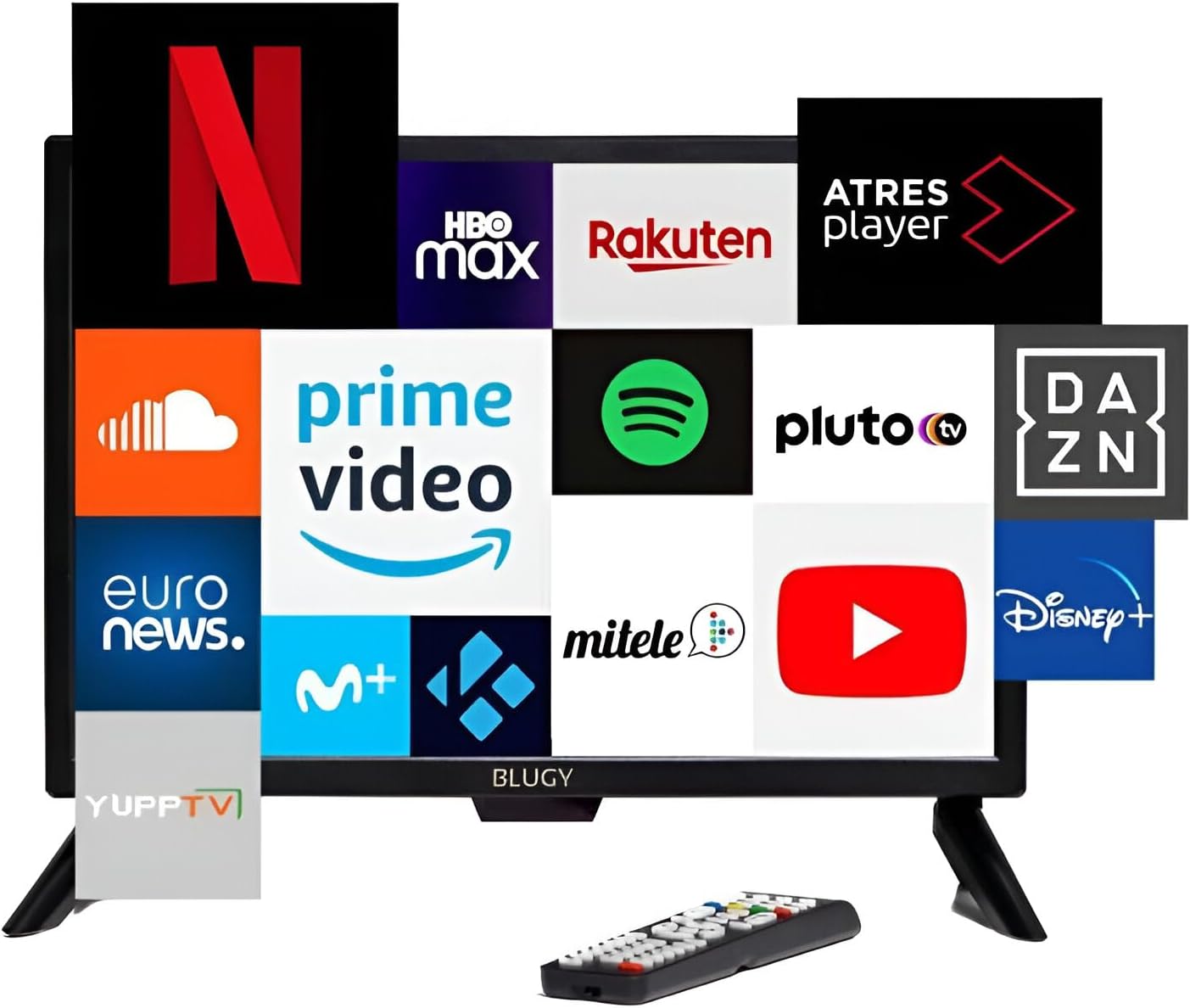 BLUGY Televisión Smart 21.5" LED HD 12V 1920x1080 Píxeles, Travel TV Ideal para vehículos, caravanas, Camiones, Barco, Altavoz Integrado Disney+ Netflix Youtube [Clase de eficiencia energética A]