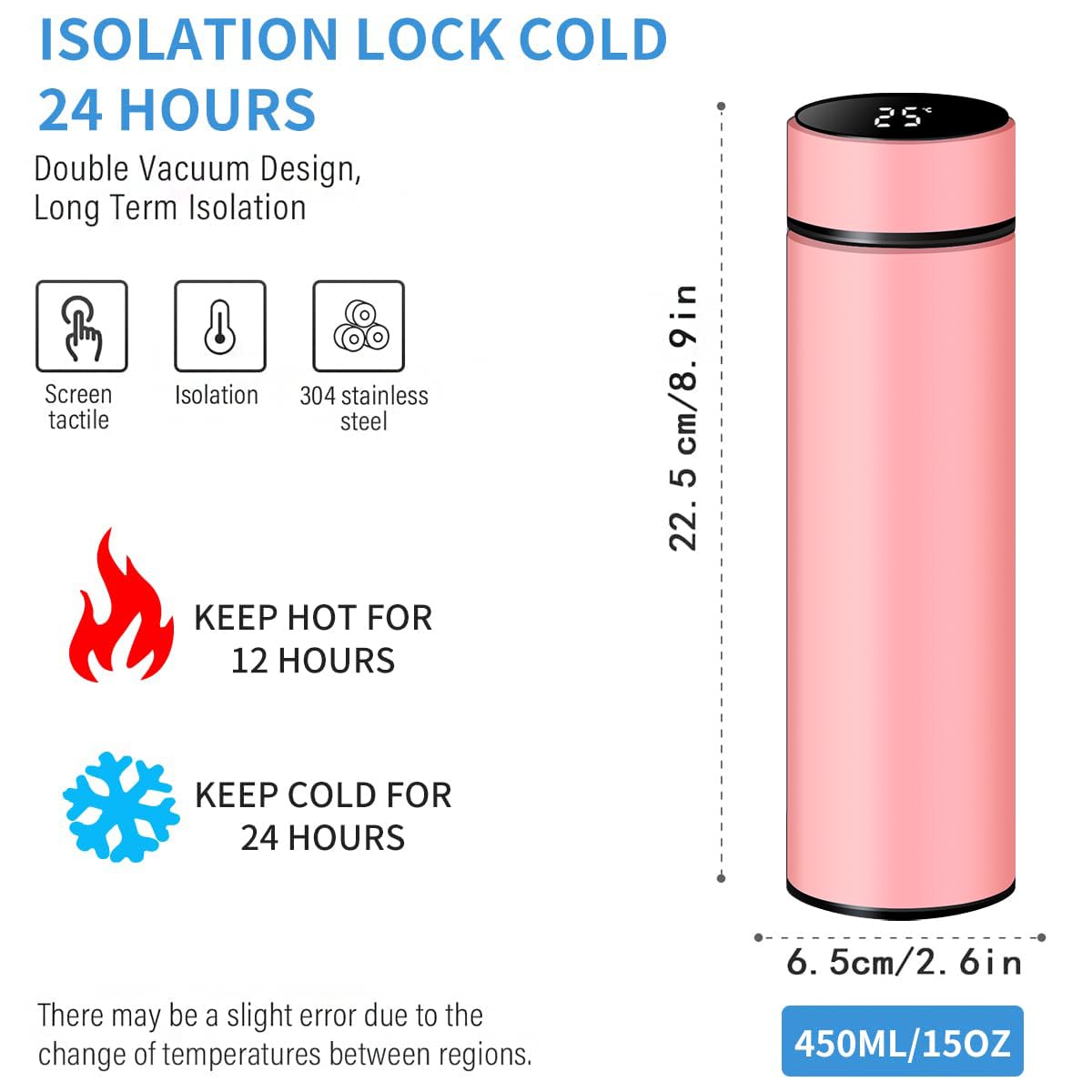 Botella de agua inteligente de acero inoxidable, termo, taza de viaje con pantalla táctil LCD inteligente, mantiene caliente o frío, portátil, para té, café, vacío, aislamiento al vacío en paredes