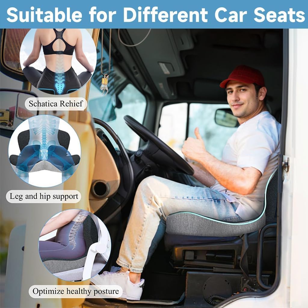 SICOUSOK Cojín de asiento de espuma viscoelástica para conductor de camión, silla de oficina, cojín de silla de casa, cojín antideslizante para asiento de coche, cojines ergonómicos para trabajadores