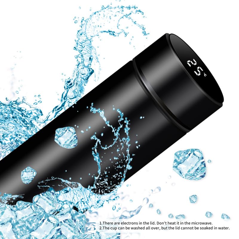 Botella de agua inteligente de acero inoxidable, termo, taza de viaje con pantalla táctil LCD inteligente, mantiene caliente o frío, portátil, para té, café, vacío, aislamiento al vacío en paredes