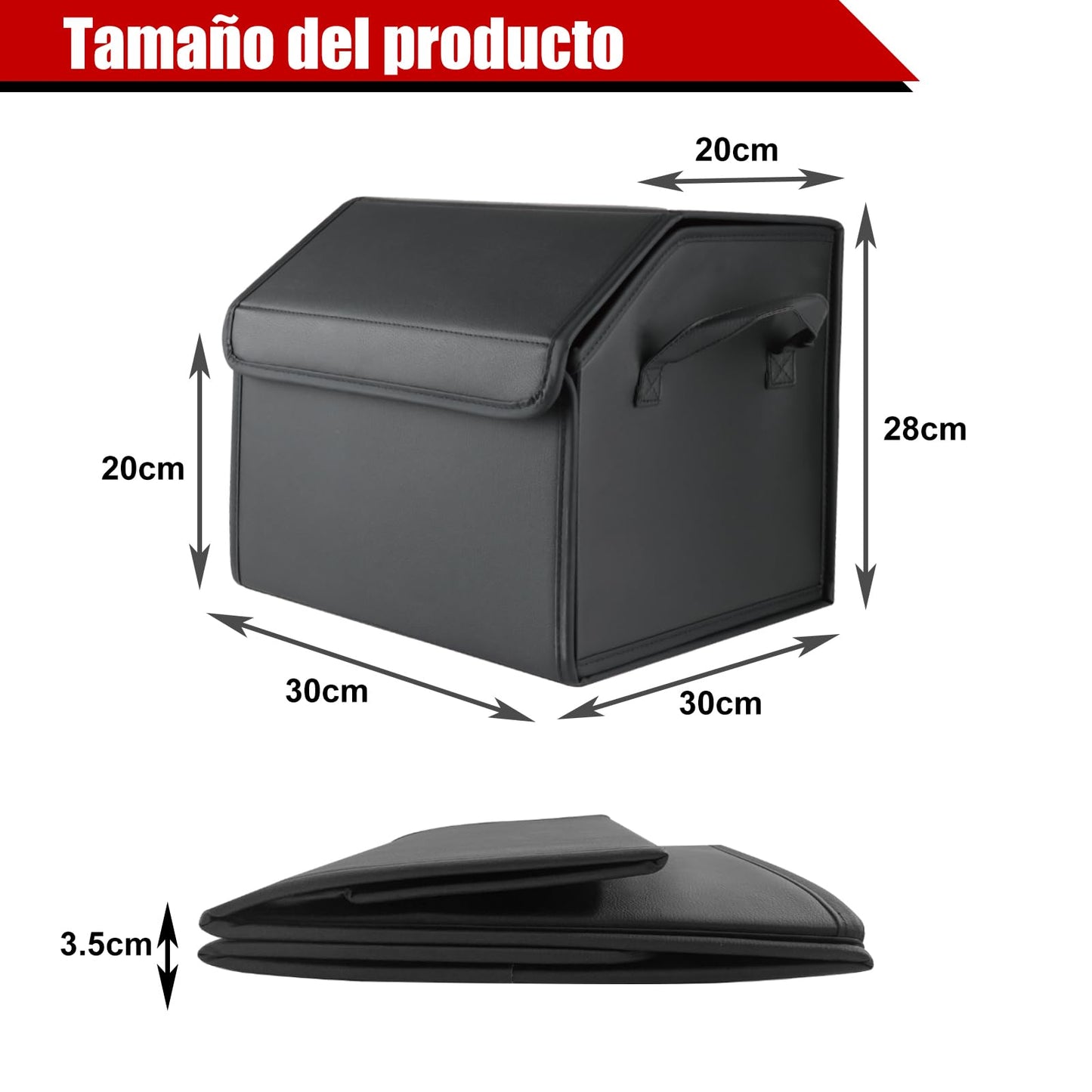 Enerfero Organizador de Maletero Plegable de PU – Caja de Almacenamiento Multiuso para Coche, SUV y Camión – Gran Capacidad (PU)