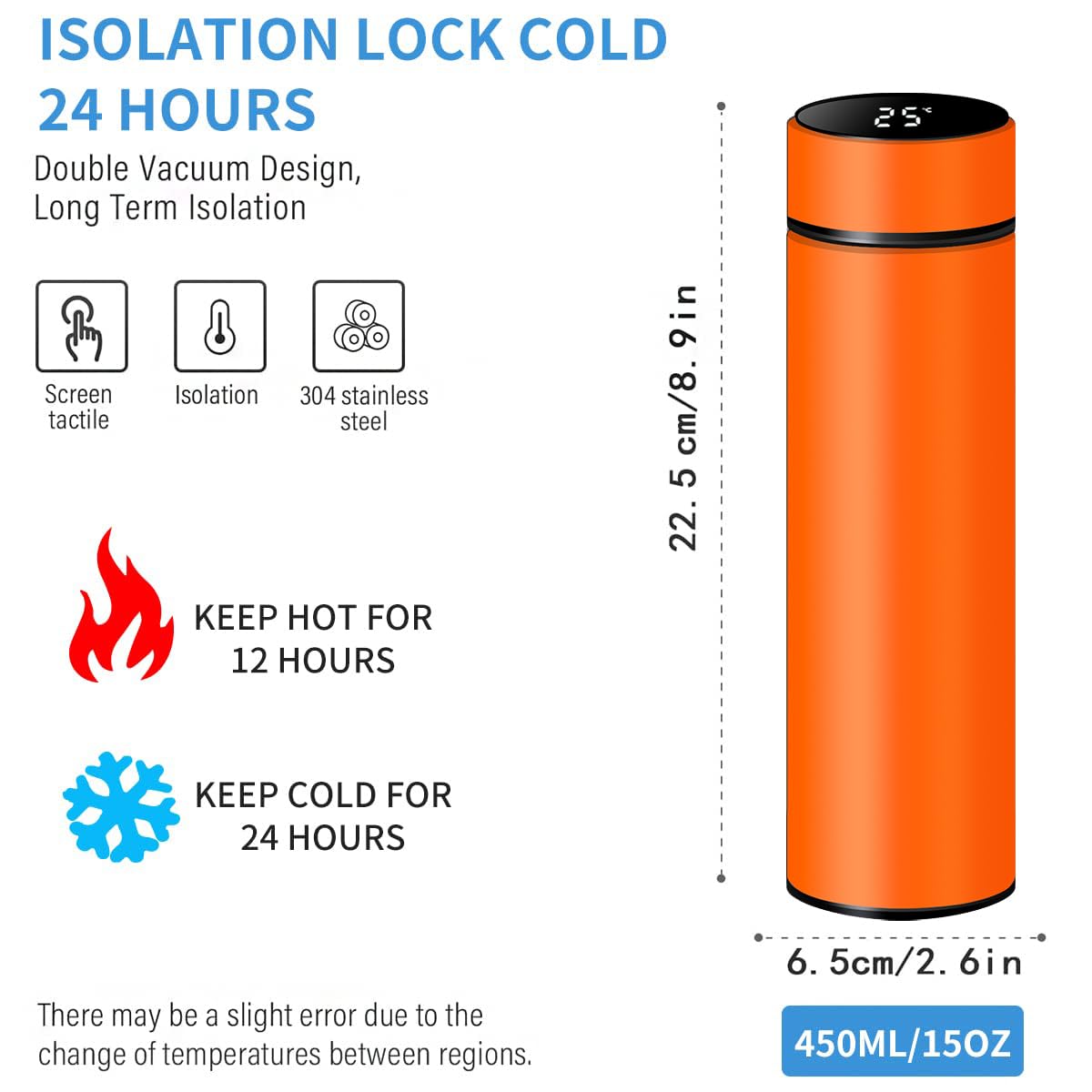 Botella de agua inteligente de acero inoxidable, termo, taza de viaje con pantalla táctil LCD inteligente, mantiene caliente o frío, portátil, para té, café, vacío, aislamiento al vacío en paredes