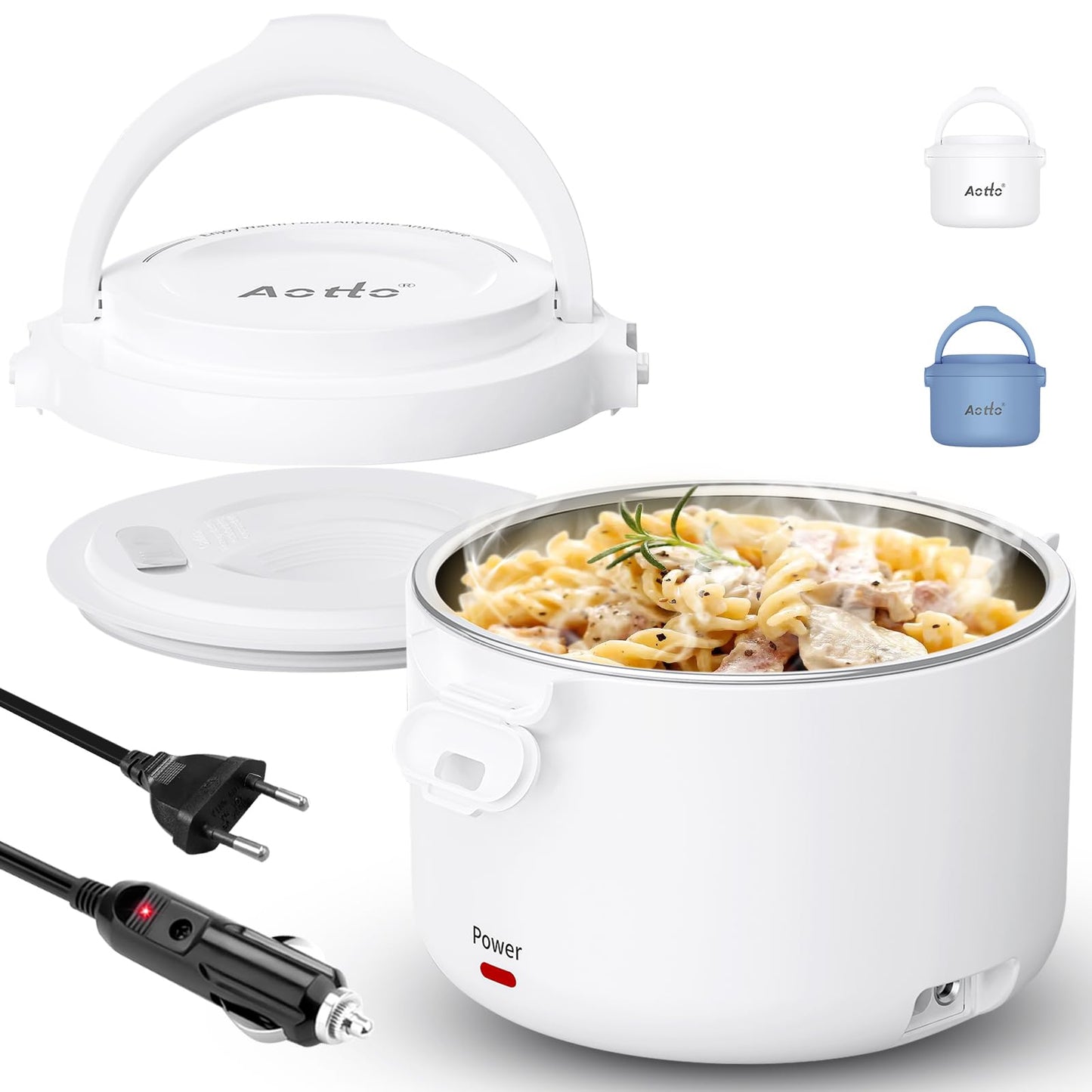 Aotto Fiambrera Eléctrica, 80W Taper Electrico para Comida, 950ml Fiambrera Termica para Adultos, 12V/24V/220V Fiambreras Comida Trabajo para Trabajo, Viajes, Coche, Camión, Casa, Oficina (Azul)