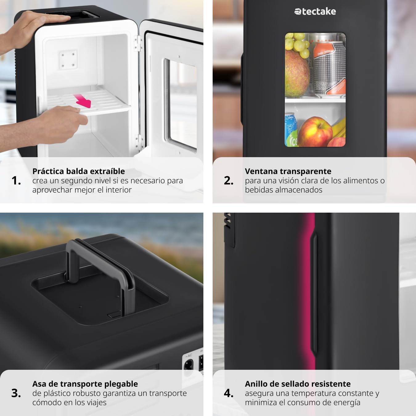 TecTake® mini nevera portatil electrica, nevera pequeña para cosméticos, frigorificos pequeños 2 en 1 con función enfriamiento y calefacción, cables AC/DC y modo ECO - Negro