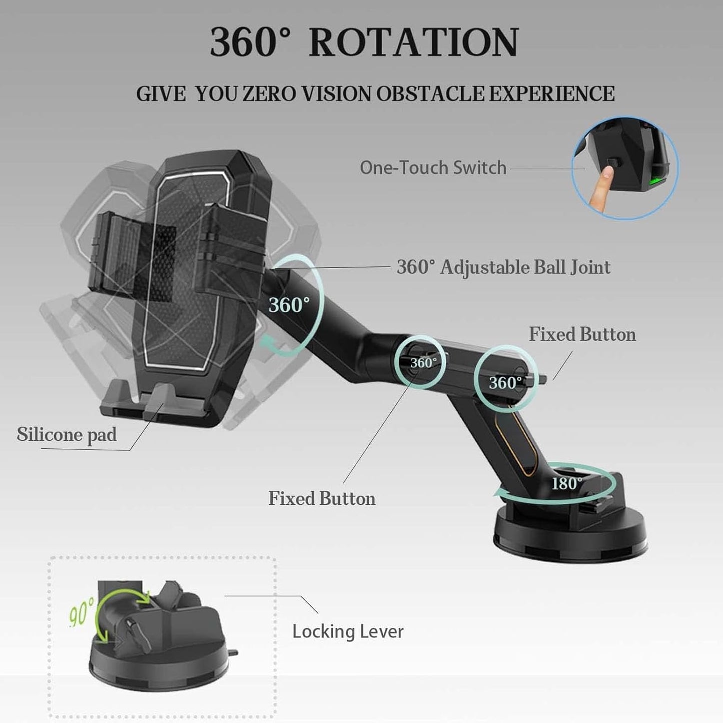 Annadue Soporte para Teléfono para Camión, Soporte para Teléfono para Camión Resistente de Brazo Largo de 16,9 Pulgadas, Soporte para Teléfono para Parabrisas de Tablero. Negro