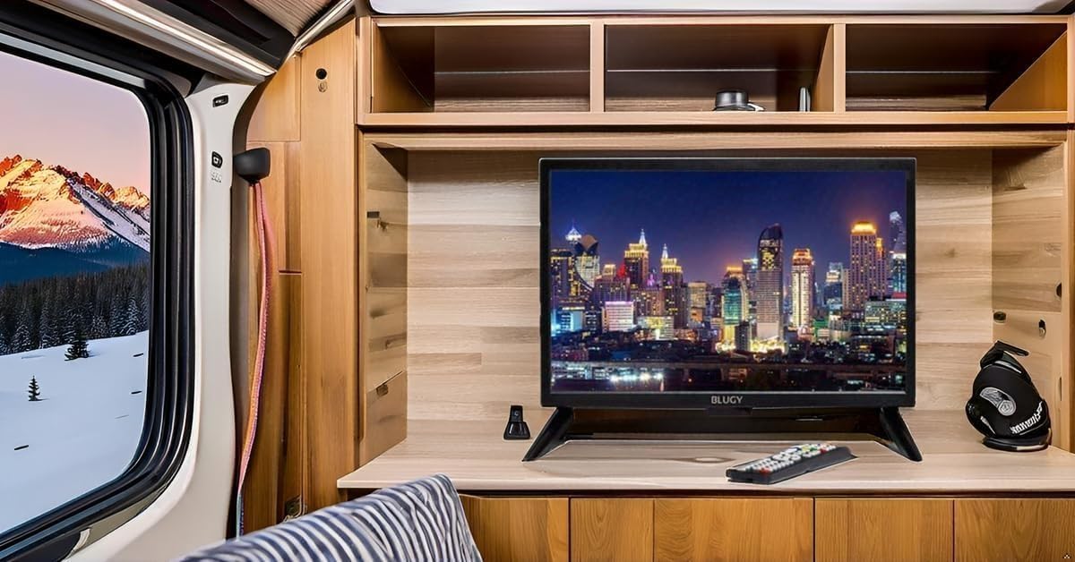 BLUGY Televisión Smart 21.5" LED HD 12V 1920x1080 Píxeles, Travel TV Ideal para vehículos, caravanas, Camiones, Barco, Altavoz Integrado Disney+ Netflix Youtube [Clase de eficiencia energética A]