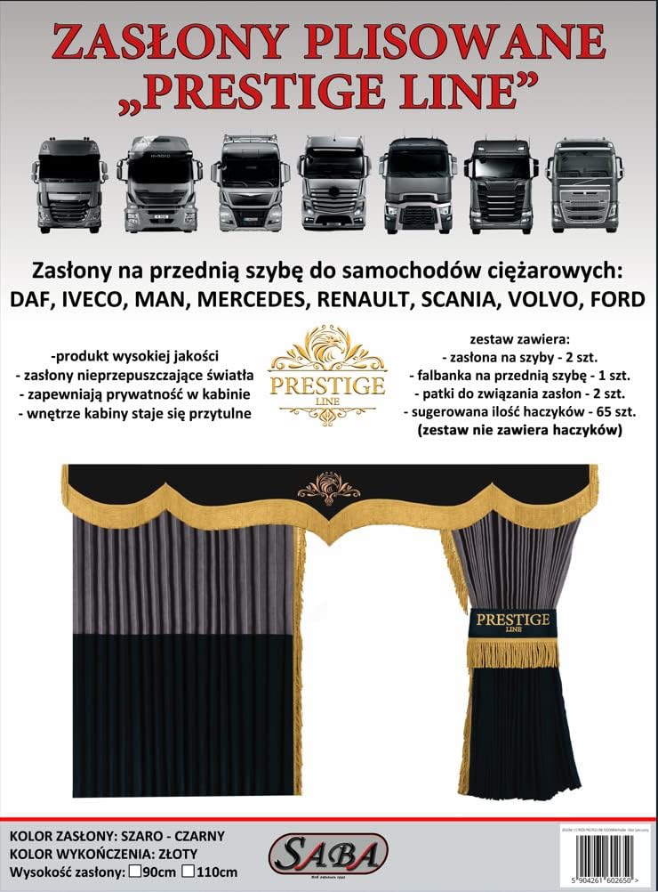 Cortinas Plisadas LÍNEA Prestige TIR/Truck para Cristales y Volantes, (Mercedes, Man, DAF, Scania, IVECO, Volvo, Renault, Ford) (Negro)