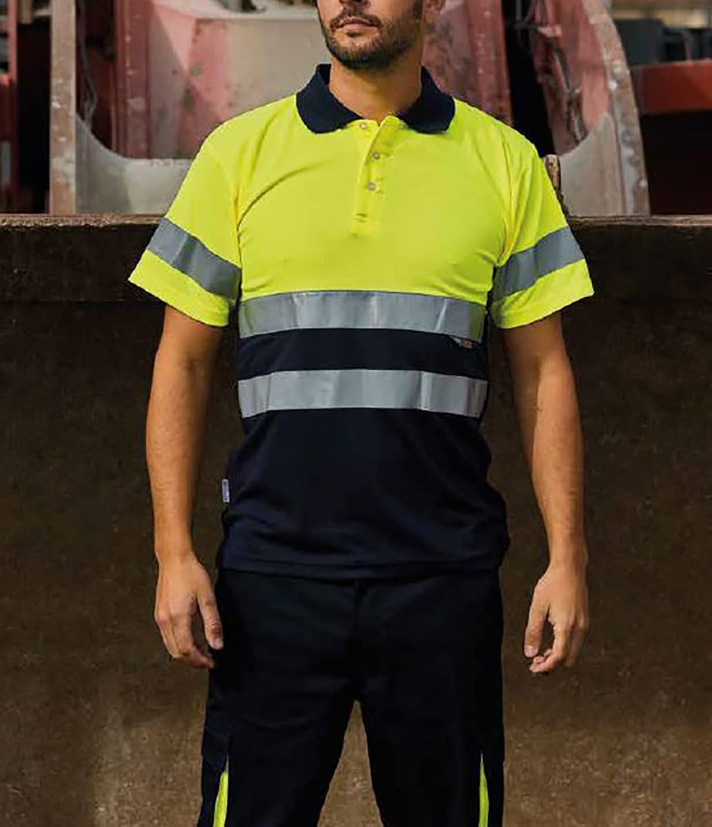 Work Team Polo Combinado Alta Visibilidad Manga Larga, Cintas Reflectantes Torso y Mangas. EN ISO 20471:2013 Hombre