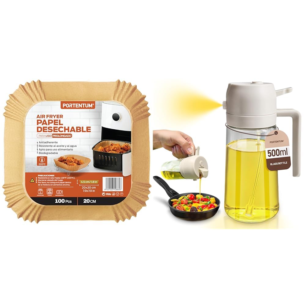 PORTENTUM Papel freidora aire 100 unidades de 20-24 cm Cuadrado. Papel Air Fryer Grado alimenticio BPA free, FDA y LFGB