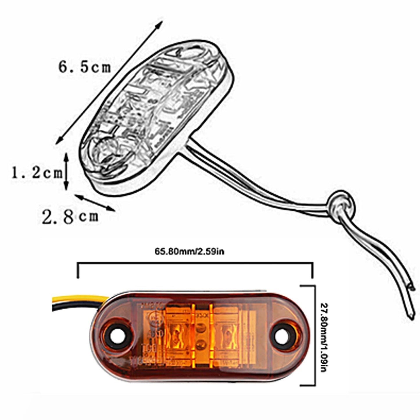 Krtopo 30X 2 Luces LED de Marcador Lateral 12 / 24V Trailer luz Lateral de Advertencia Luz Amarilla/Blanco/Rosa para Camión RV Caravan (Rosa+Amarilla+Blanco)