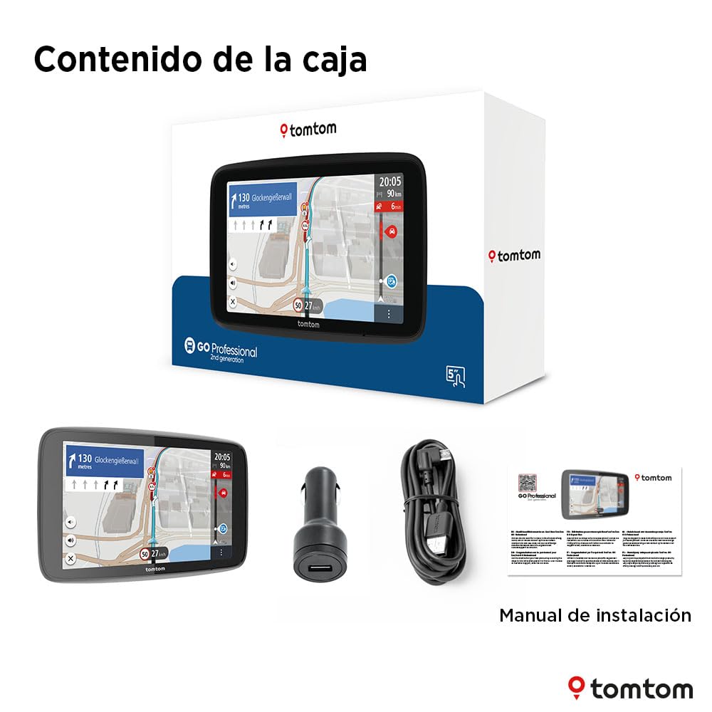 TomTom navegador para camion GO Professional 2.ª generación (con pantalla táctil capacitiva de 6" y mapas de Europa, información de tráfico a tiempo real.Ideal para camiones,buses y vehículos grandes)