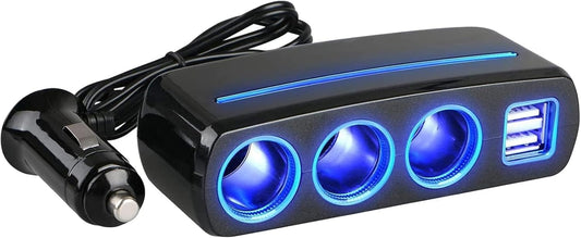 Linkstyle Adaptador de Encendedor de Cigarrillos, Cargador de Coche con 3 Tomas y Dos Puertos USB Divisor de Carga rápida para 12V/24V Dispositivos de Coche