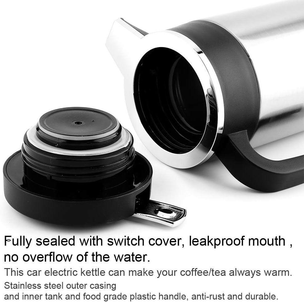 TKSE Hervidor Eléctrico, 1000ML, Hervidor Eléctrico De Acero Inoxidable Para Coche, Café, Té, Termo, Taza Calentadora De Agua, Hervidor De 12V Para Coches, Camiones, RV