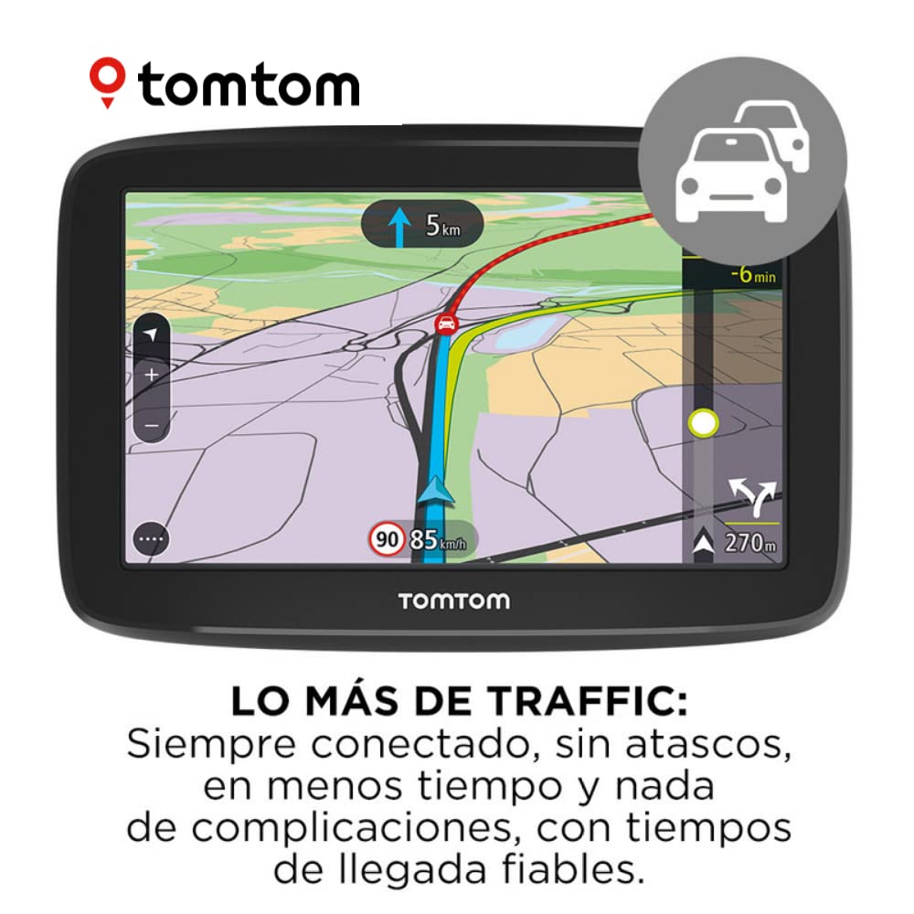 TomTom GPS para coche GO Classic, 6 pulgadas, con tráfico y prueba de radares gracias a TomTom Traffic, mapas de la UE, actualizaciones a través de WiFi, soporte reversible integrado
