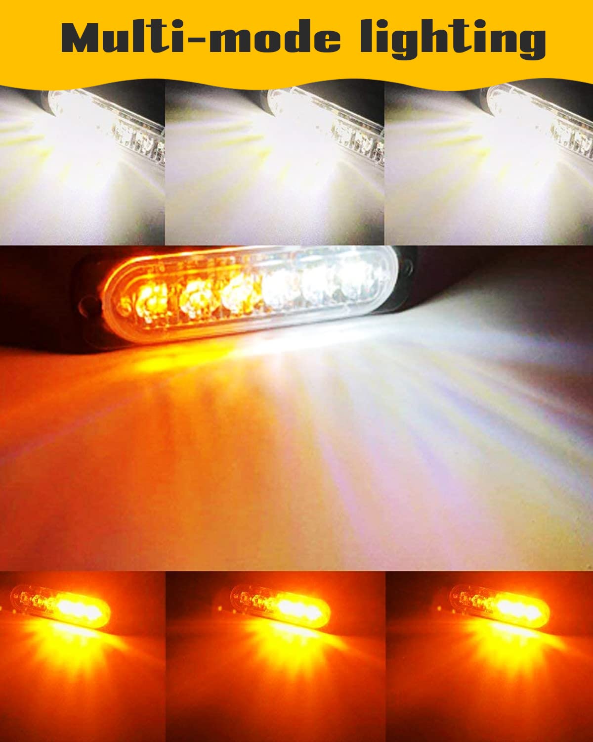 DEFVNSY - Paquete de 4-6 LED Marcador lateral blanco ámbar 12V-24V DC Marcador lateral de camión de coche Luz indicadora Barra de luz Luz de separación Luces estroboscópicas para remolque