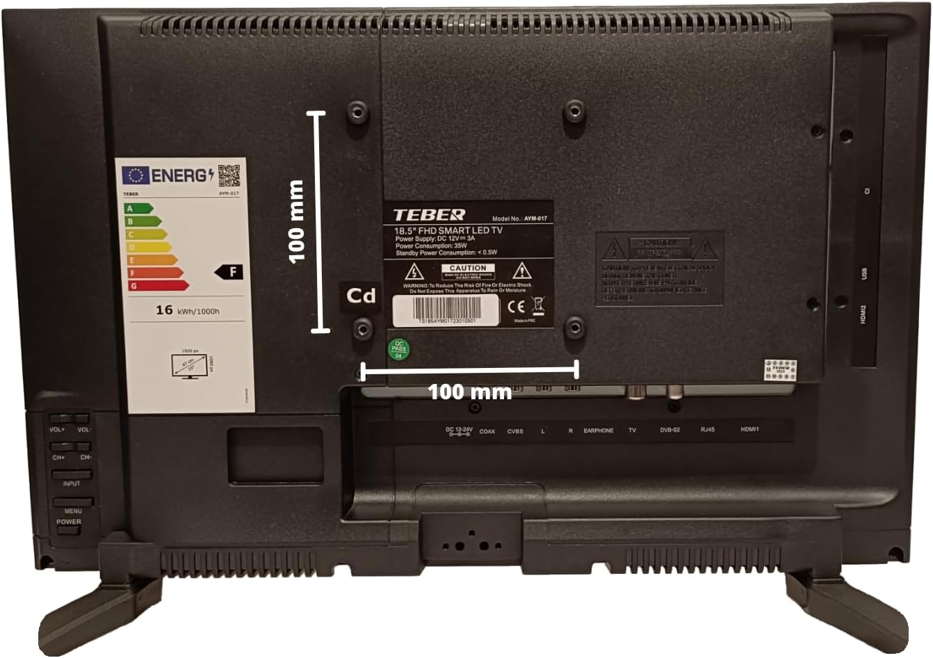 TEBER. Smart TV de 18,5 Pulgadas - 12v/24v/230v - Android 11 - Full HD. Gran resolución 1920x1080. DVB-S2/C/T2/T. para autocaravanas, cocinas, dormitorios, Campers, Barcos, Camiones (19").