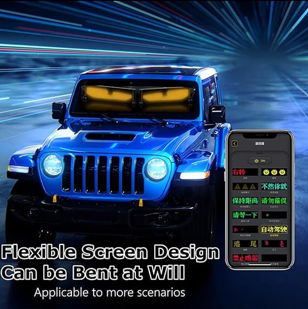 Ojos LED para Camion, Pantalla LED Flexible Coche Programable Grande, Ojos de Diablo para Coche, para Bricolaje, Dinámica, Pantalla Suave(70x173mm)