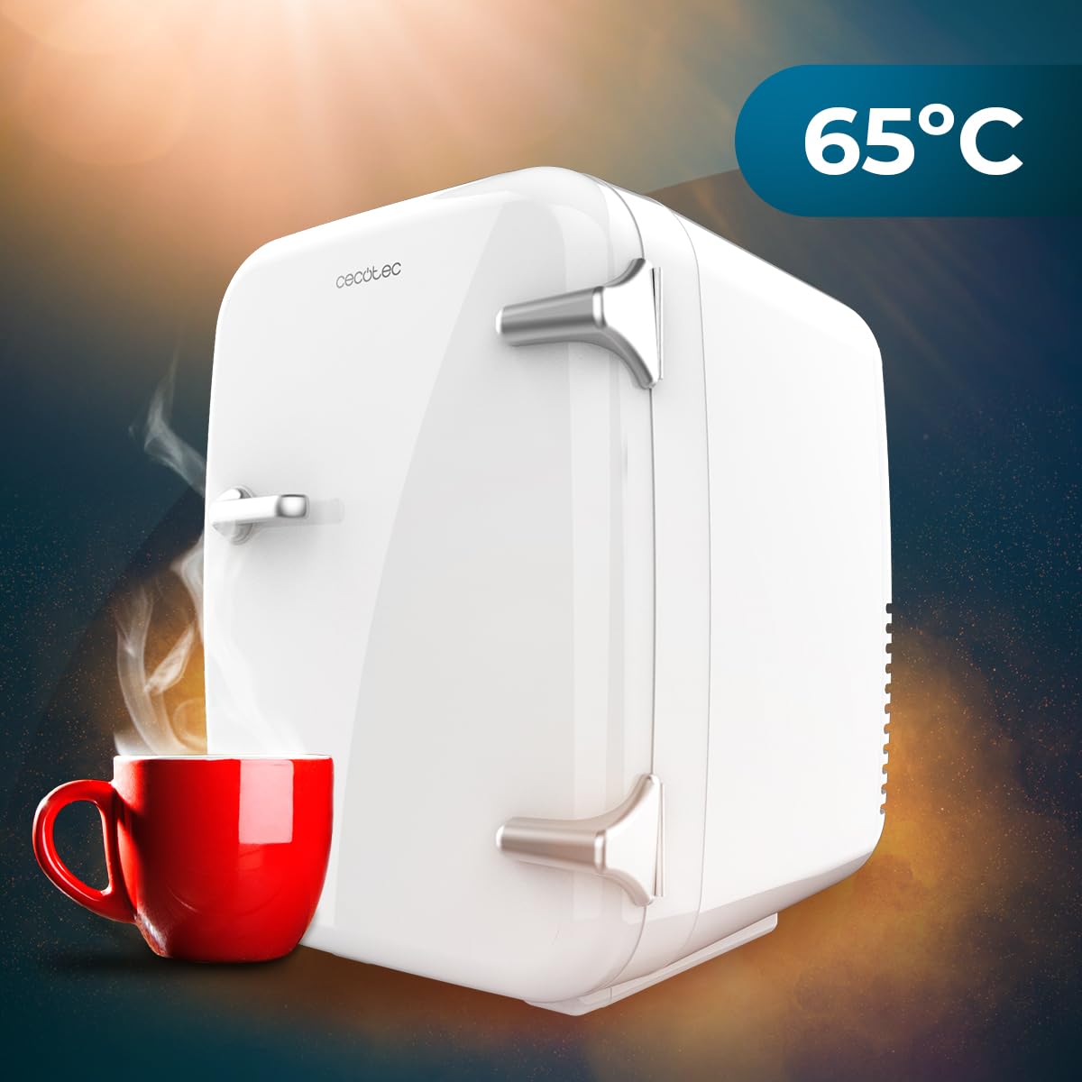 Cecotec Mini Nevera Bolero MiniCooling Río White 4L. Funcionamiento 12V-220V, Compatible coche y caravanas, Función enfriamiento y calentamiento, Rango temperatura 5-65º, Transporte fácil