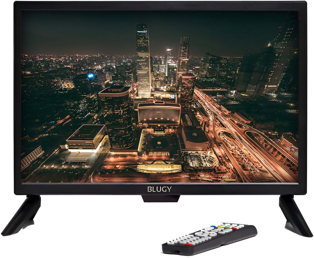 BLUGY Televisión Smart 21.5" LED HD 12V 1920x1080 Píxeles, Travel TV Ideal para vehículos, caravanas, Camiones, Barco, Altavoz Integrado Disney+ Netflix Youtube [Clase de eficiencia energética A]