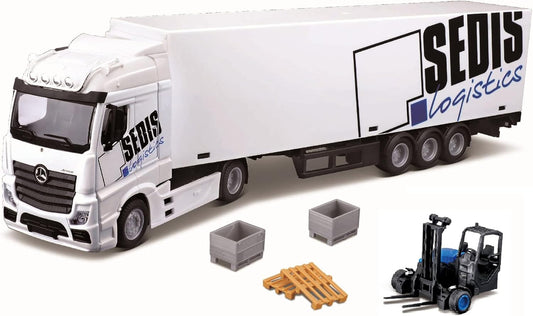 Bburago B18-31471 Street Fire HAULERS MB ACRTROS Palets de elevación y Carga fundidos, Escala 1:43, Modelo de camión Coleccionable