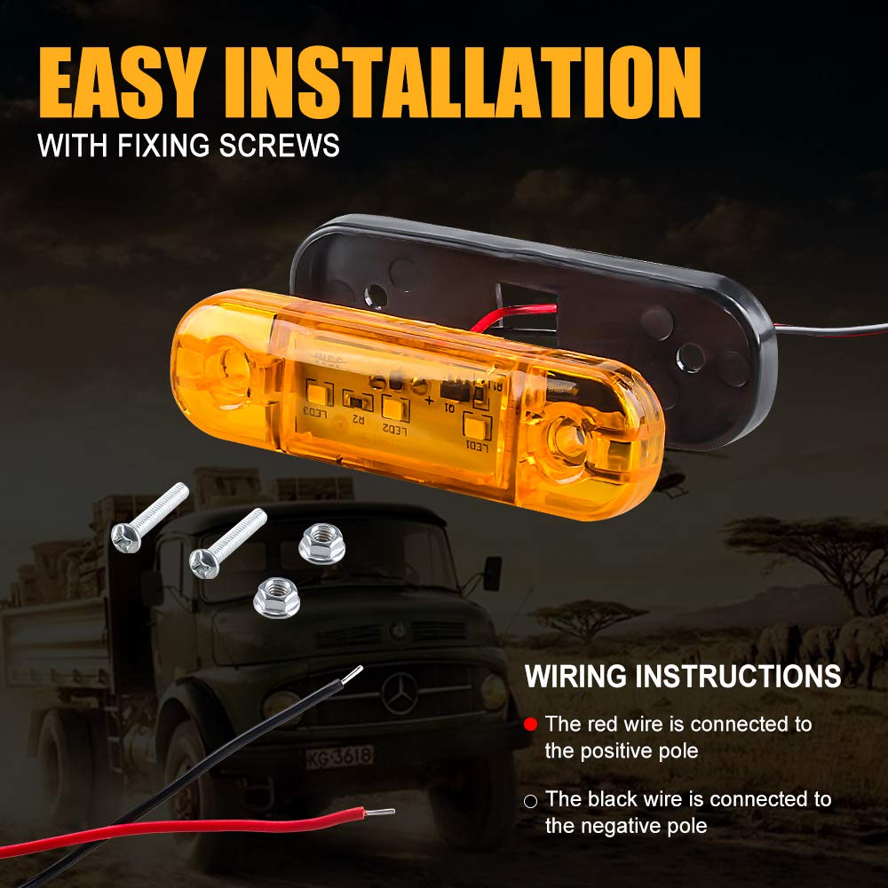yifengshun 4 uds luz indicadora de marcador lateral LED luces de posición laterales traseras delanteras 12 V para camión Camper Van Camión RV luces de marcador（Ámbar）