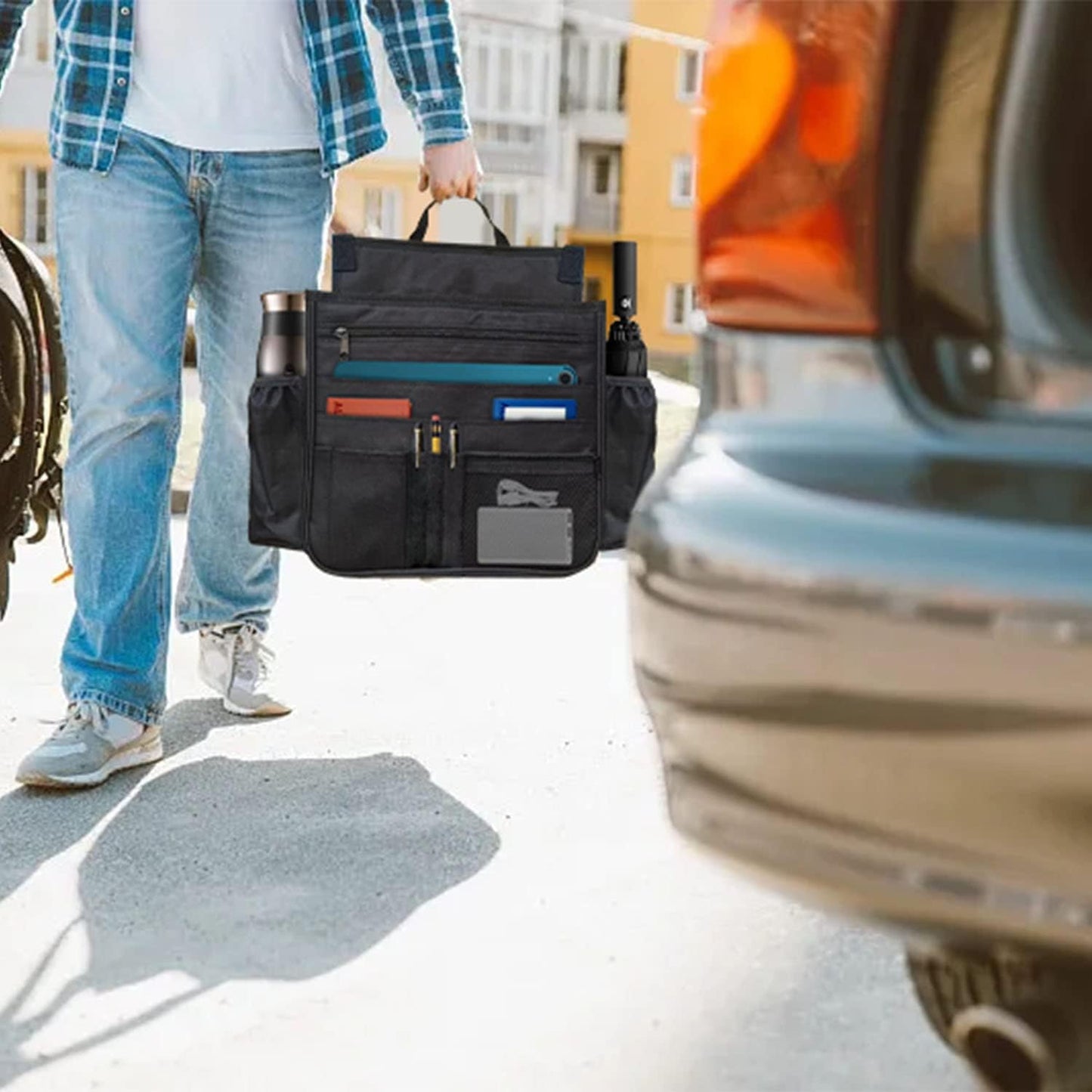 Organizador de asiento trasero de coche, bolsa de almacenamiento colgante para asiento del pasajero, organizador de asiento delantero de coche para oficina y niños, organizador de cabina de camión con