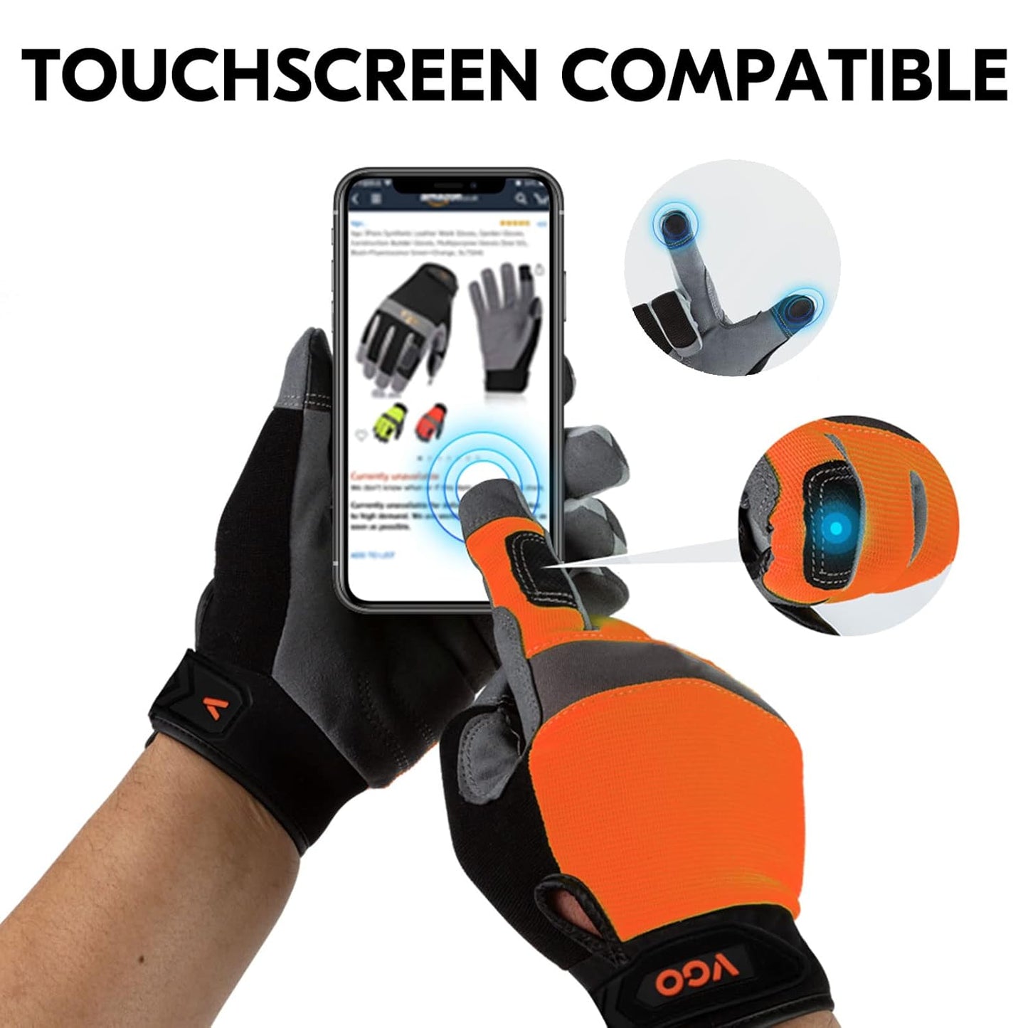 Vgo... Guante de Trabajo Touchscreen Resistentes,Guantes Protección para Almacén Obra Portero Montaje Mecánicos, 1 Par