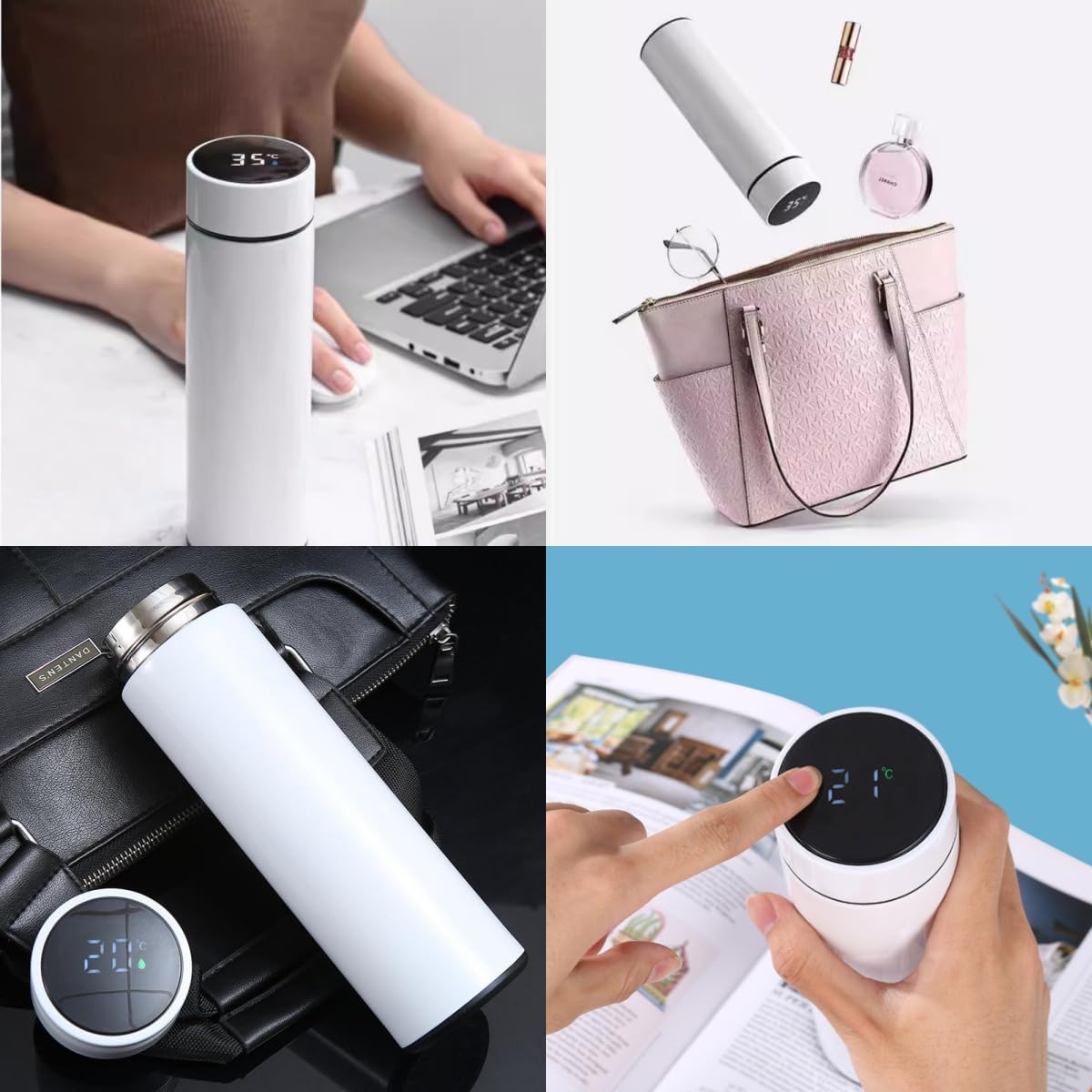 Botella de agua inteligente de acero inoxidable, termo, taza de viaje con pantalla táctil LCD inteligente, mantiene caliente o frío, portátil, para té, café, vacío, aislamiento al vacío en paredes