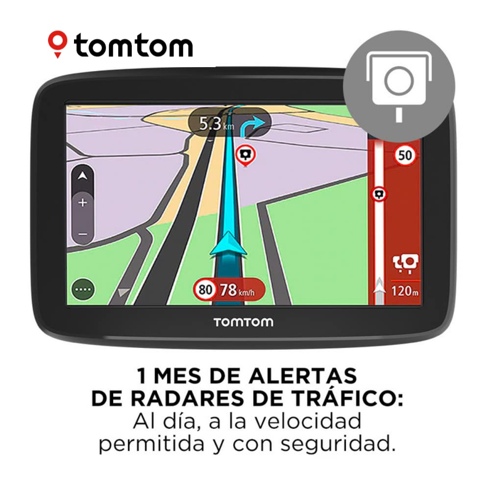 TomTom GPS para coche GO Classic, 6 pulgadas, con tráfico y prueba de radares gracias a TomTom Traffic, mapas de la UE, actualizaciones a través de WiFi, soporte reversible integrado