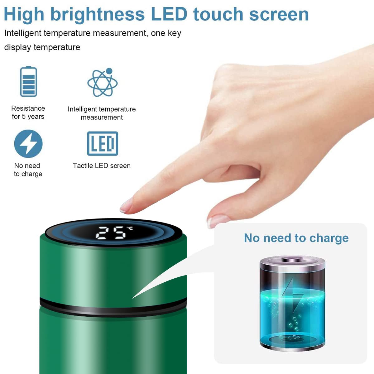 Botella de agua inteligente de acero inoxidable, termo, taza de viaje con pantalla táctil LCD inteligente, mantiene caliente o frío, portátil, para té, café, vacío, aislamiento al vacío en paredes