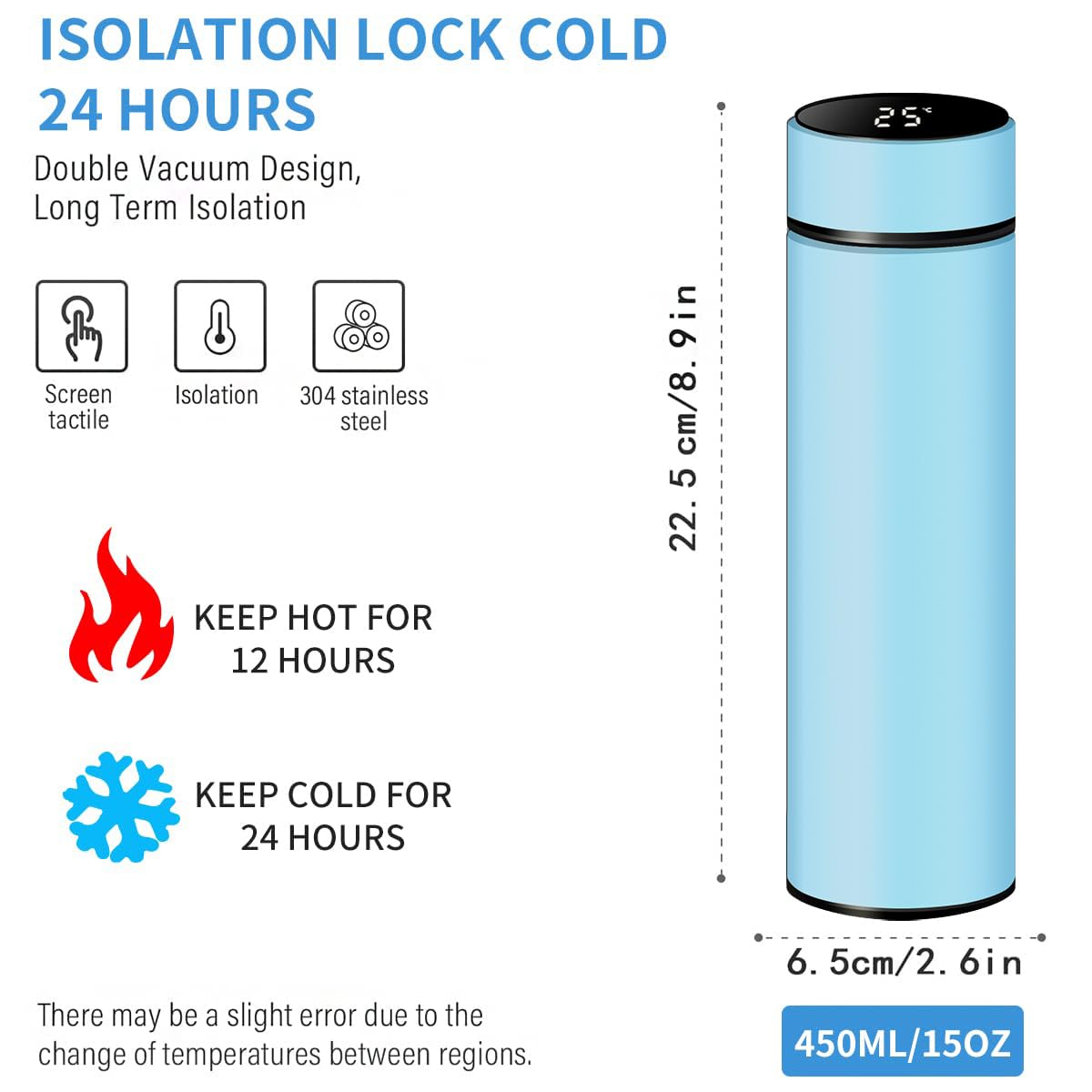 Botella de agua inteligente de acero inoxidable, termo, taza de viaje con pantalla táctil LCD inteligente, mantiene caliente o frío, portátil, para té, café, vacío, aislamiento al vacío en paredes