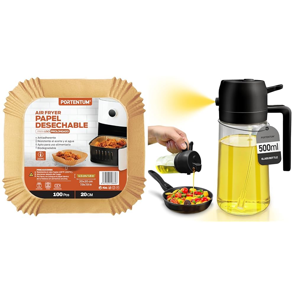 PORTENTUM Papel freidora aire 100 unidades de 20-24 cm Cuadrado. Papel Air Fryer Grado alimenticio BPA free, FDA y LFGB