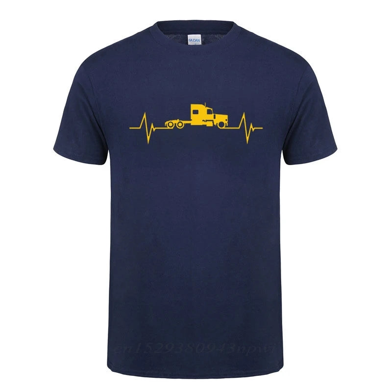 Heartbeat Of Truck T-Shirt Funny Birthday Gift Father's Day Present For Men Dad Husband Trucker Truck Driver Cotton T Shirts Top