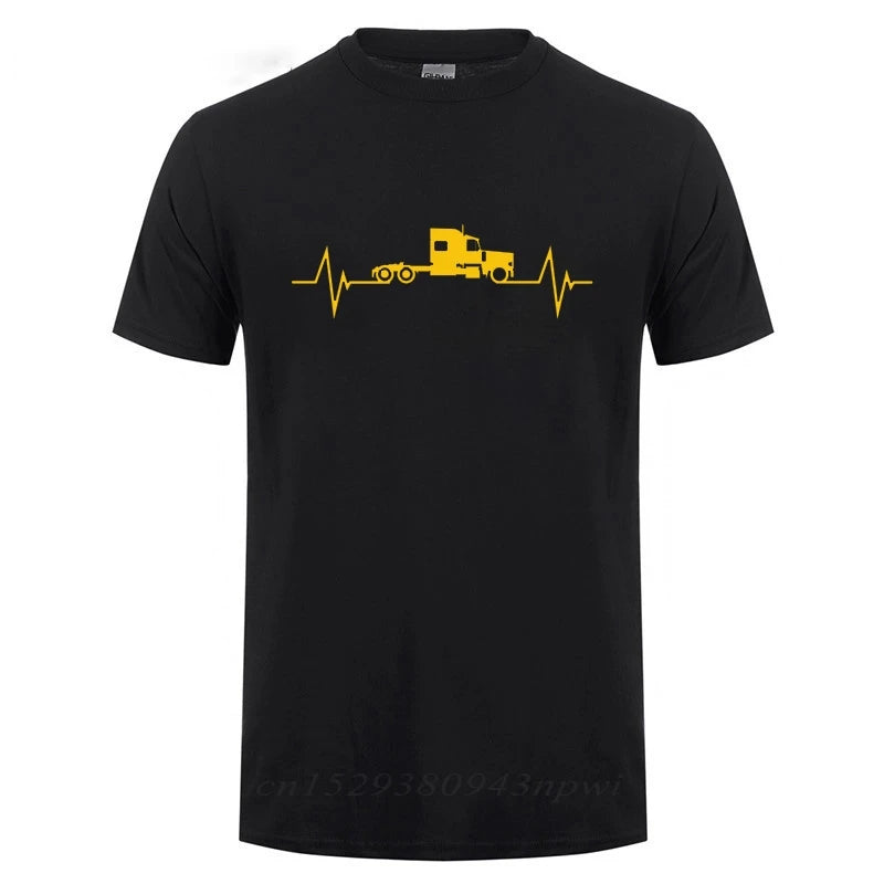 Heartbeat Of Truck T-Shirt Funny Birthday Gift Father's Day Present For Men Dad Husband Trucker Truck Driver Cotton T Shirts Top