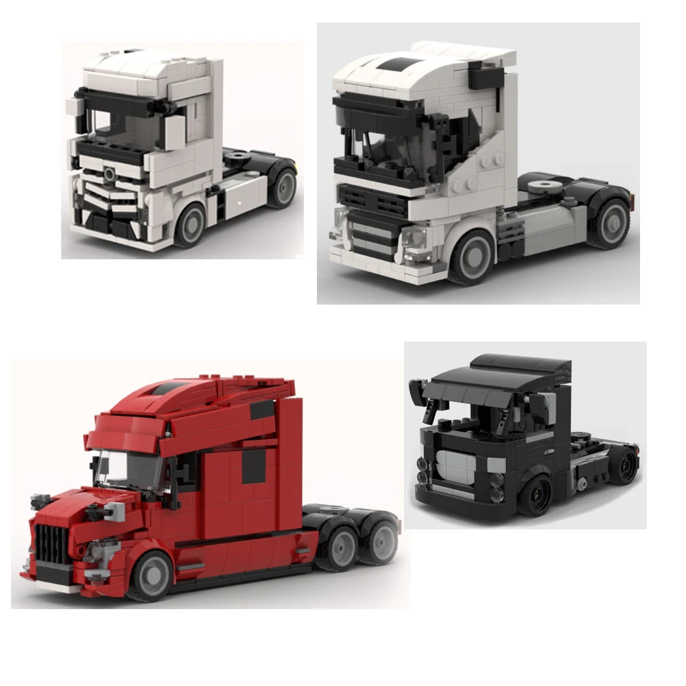MOC spot car mobilization mechanical crane truck head truck trailer tail car building blocks toy children's Christmas holiday gi