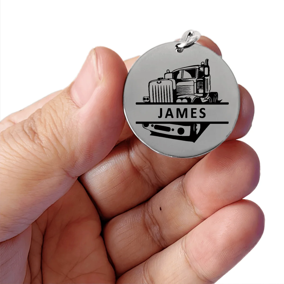 Vintage Custom Name Truck Keychain Stainless Steel Personalized Truck Keyring Chunky Jewelry Gifts for Truckers Friends Family