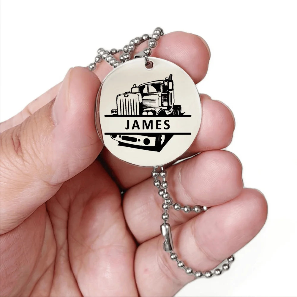 Vintage Customize Truck Pendant Necklaces for Men,Personalized Truker Charm Necklace,Father's Day Jewelry,Gifts for Dad Grandpa