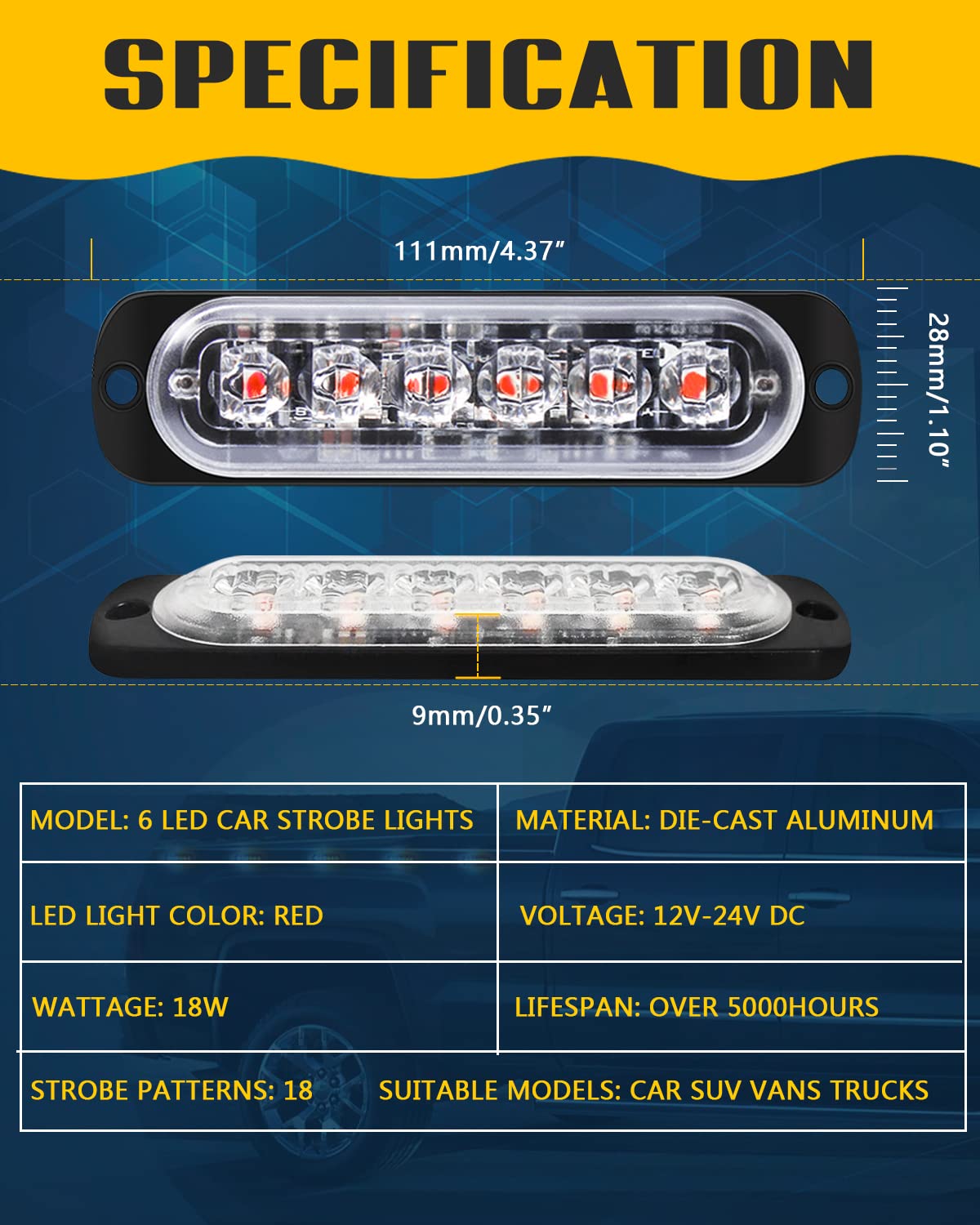 DEFVNSY - Paquete de 4-6 LED Marcador lateral blanco ámbar 12V-24V DC Marcador lateral de camión de coche Luz indicadora Barra de luz Luz de separación Luces estroboscópicas para remolque