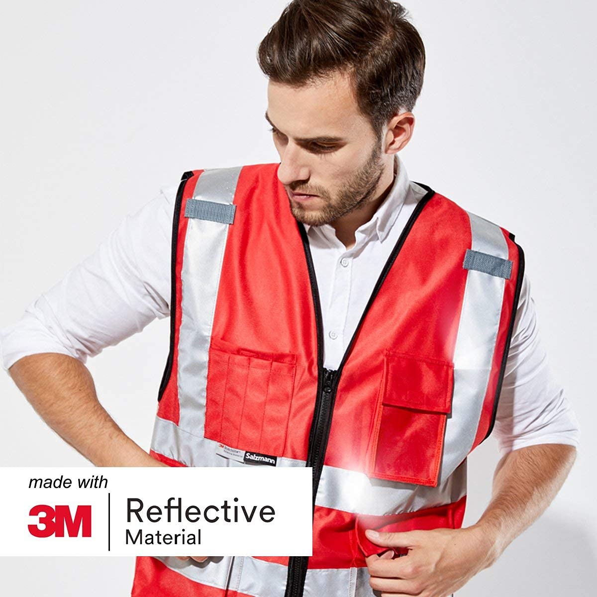 Salzmann Chaleco de Seguridad - Chaleco de Trabajo Multibolsillos - Hecho con cinta reflectante 3M