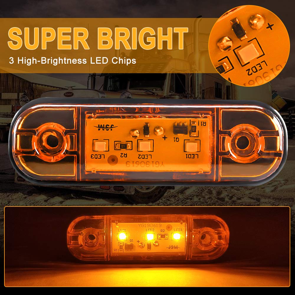 yifengshun 4 uds luz indicadora de marcador lateral LED luces de posición laterales traseras delanteras 12 V para camión Camper Van Camión RV luces de marcador（Ámbar）