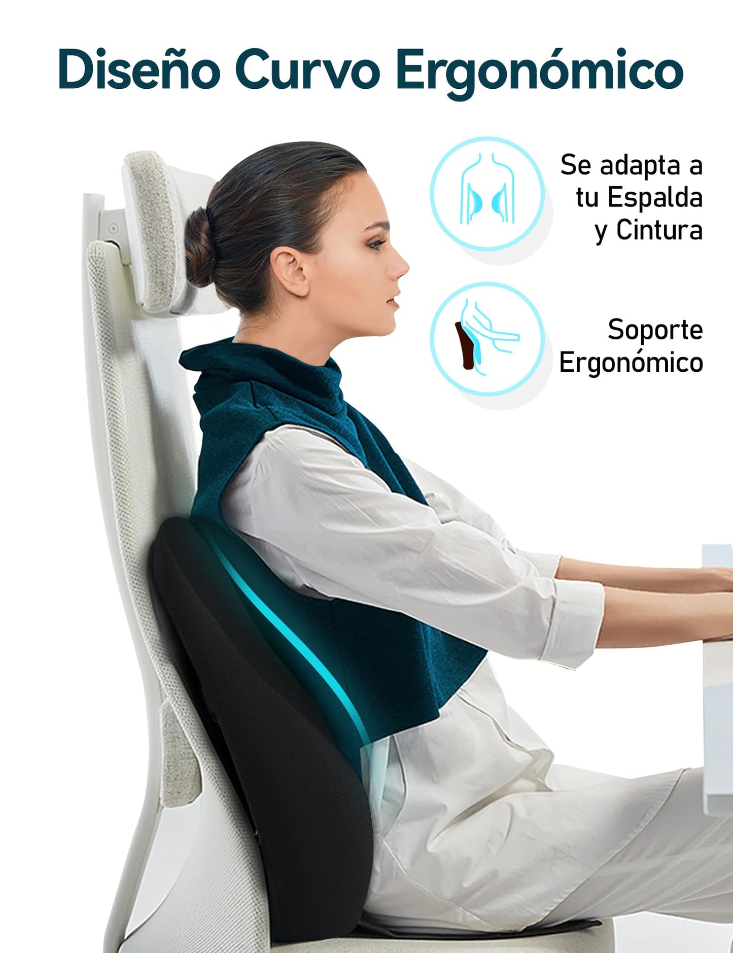Travel Ease Cojín de Soporte Lumbar Ergonómico, Respaldo de Espuma Viscoelástica para Asiento de Automóvil, Silla de Oficina, Respaldo con Cubierta Antiestática y Correas Ajustables Dobles, Negro